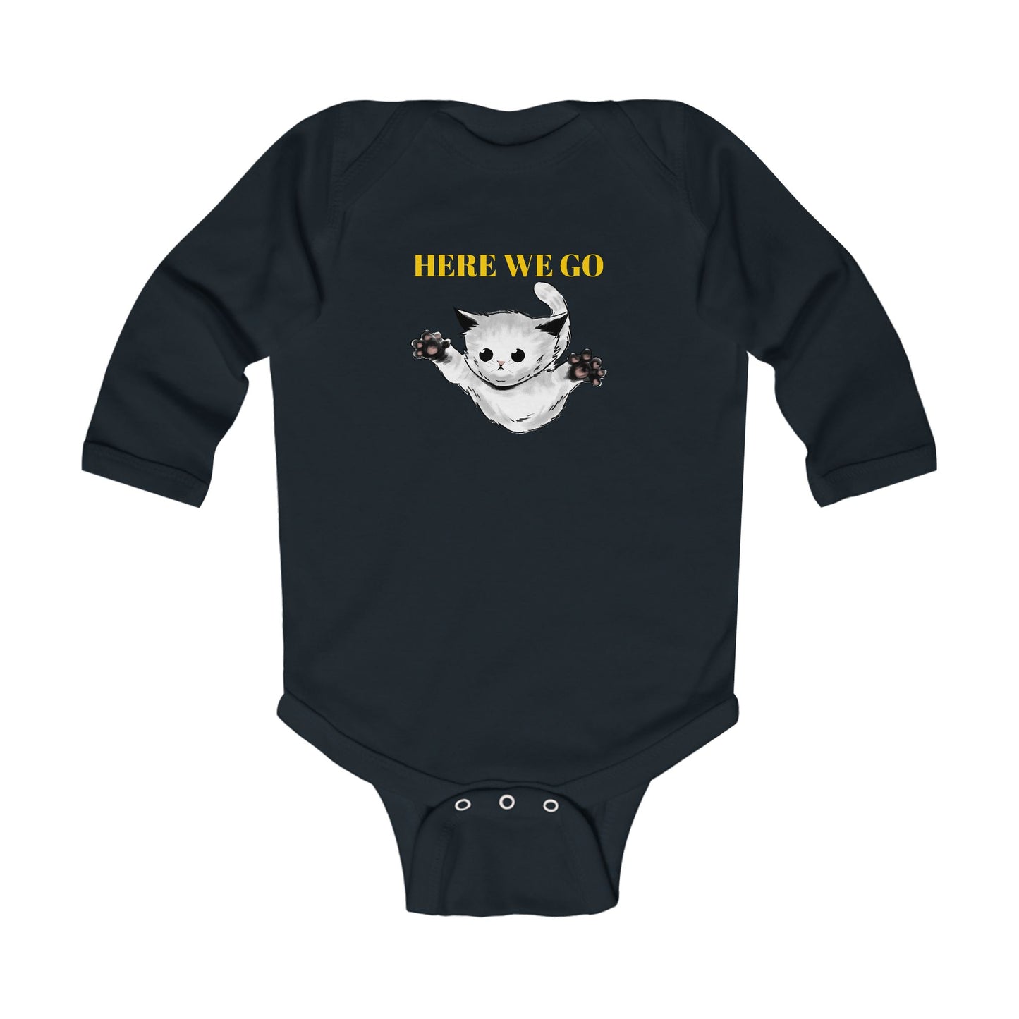 here we go cat onesie long sleave